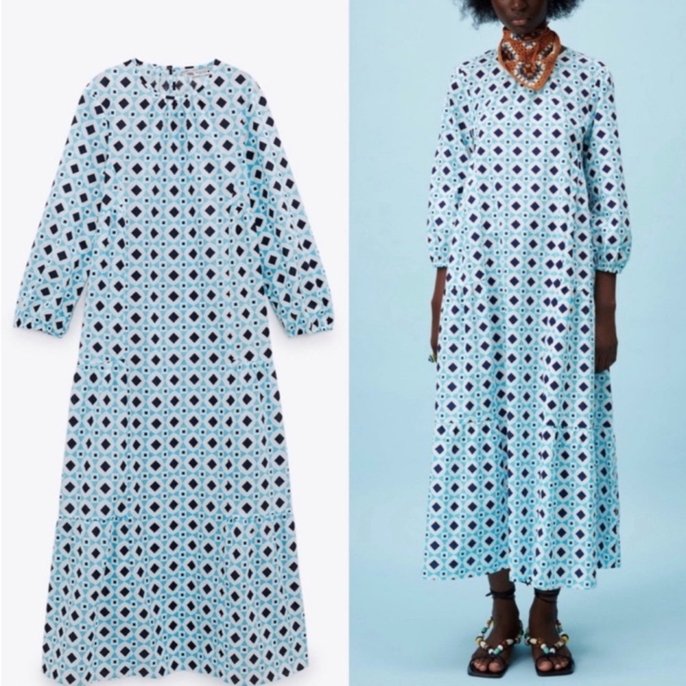 Zara printed cotton Midi Dress
